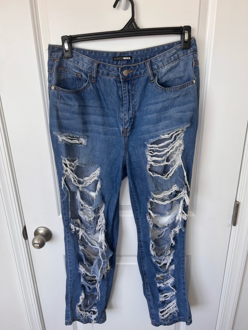 Fashion Nova Distressed Medium Blue Boyfriend Jeans